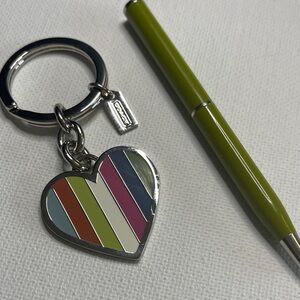 Coach Legacy Striped Heart Keychain and Coach Pen Set